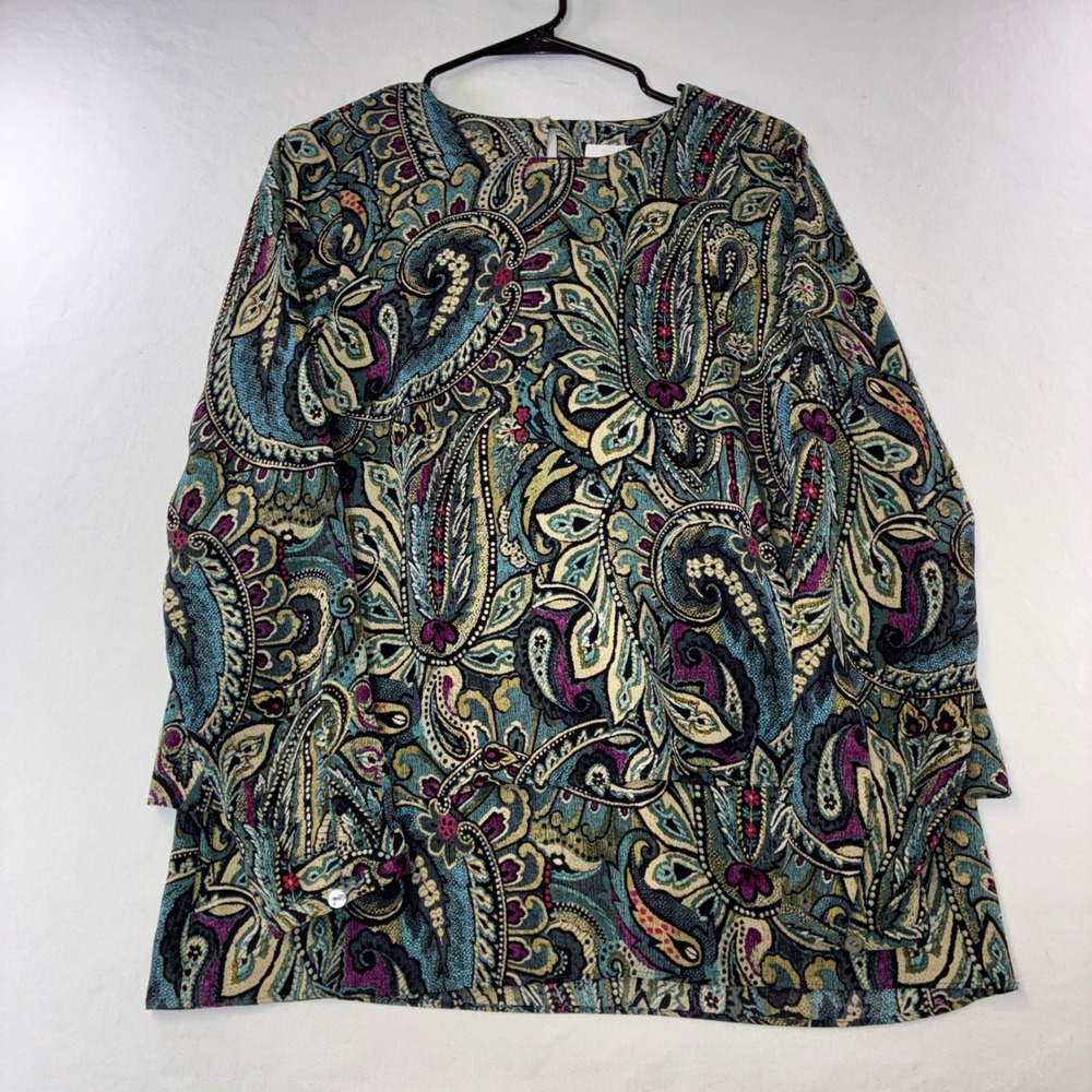 416 J. Jill Blouse S Multicolor Paisley Long Sleeve Round Neck Lightweight Top